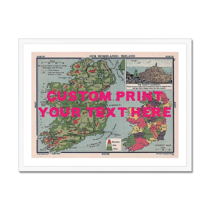 Ireland Map Personalised Art Print (Pink Hand Drawn Font) Framed Print