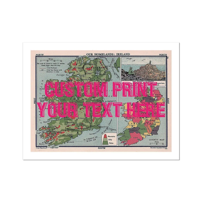 Ireland Map Personalised Art Print (Pink Vintage Font) Fine Art Print