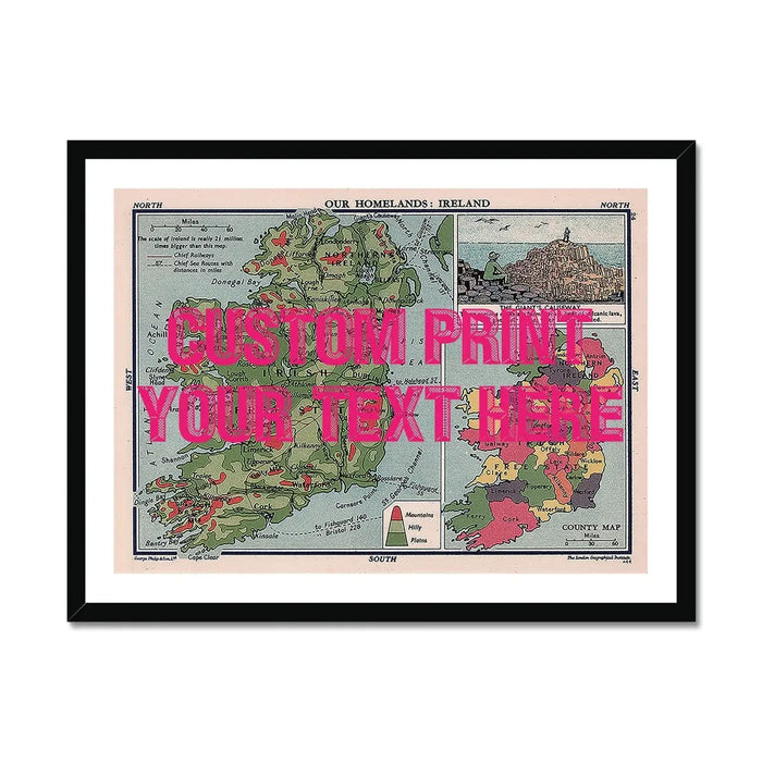 Ireland Map Personalised Art Print (Pink Vintage Font) Framed Print