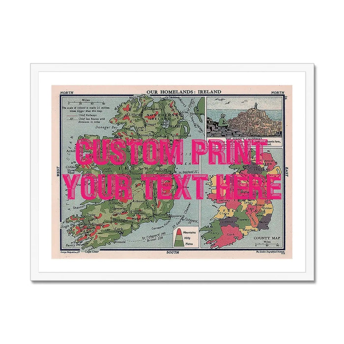 Ireland Map Personalised Art Print (Pink Vintage Font) Framed Print