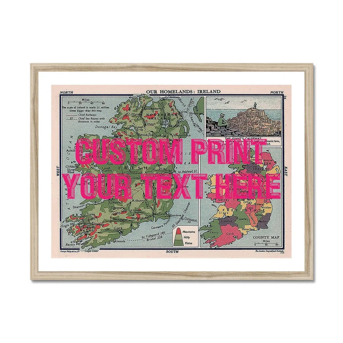 Ireland Map Personalised Art Print (Pink Vintage Font) - Unframed