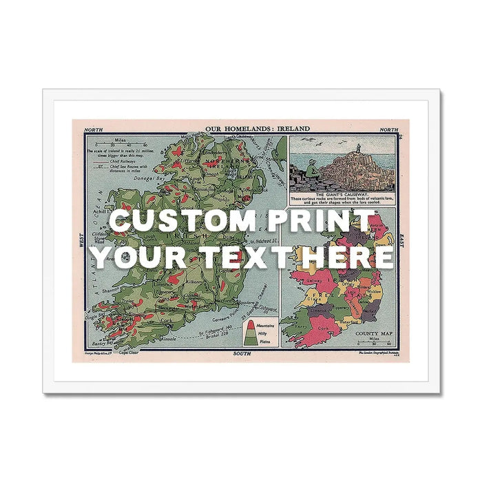 Ireland Map Personalised Art Print (White Hand Drawn Font) - Framed