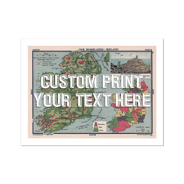 Ireland Map Personalised Art Print (White Vintage Font) - No Frame