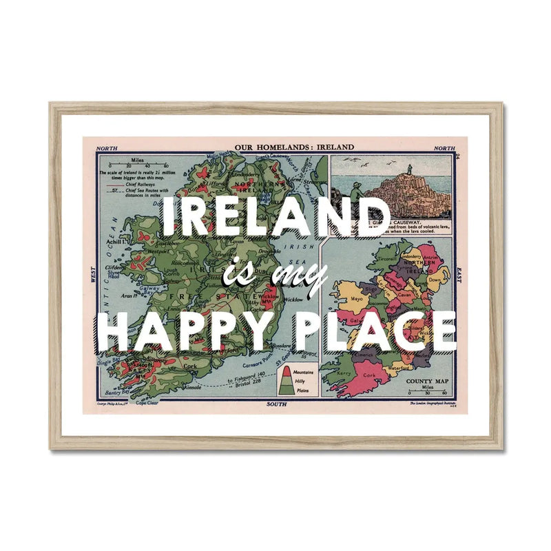 Ireland is my Happy Place (Ireland Map) Vintage Map Art - Framed - Beach House Art