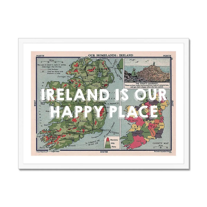 Ireland is our Happy Place (Ireland Map) Vintage Map Art - Framed - Beach House Art