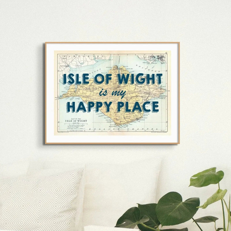 Isle of Wight is my Happy Place (Isle of Wight Map) Vintage Map Art - Framed - Beach House Art