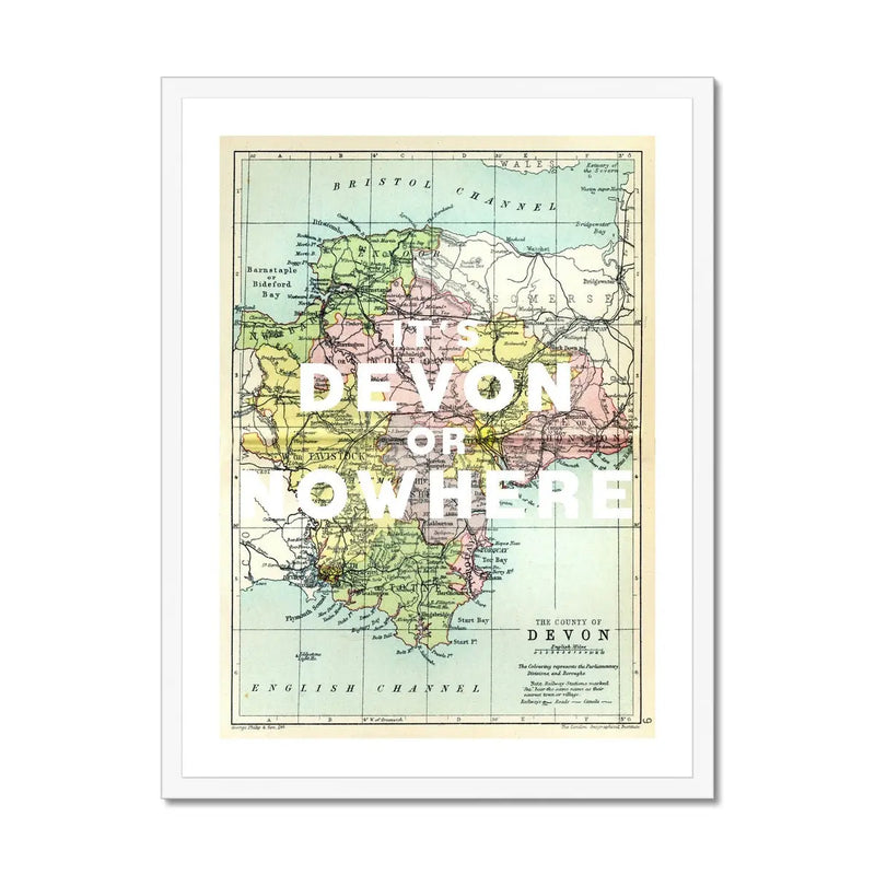 It's Devon or Nowhere Art Print | Map Print of Devon | Vintage Map Art - Framed Wall art