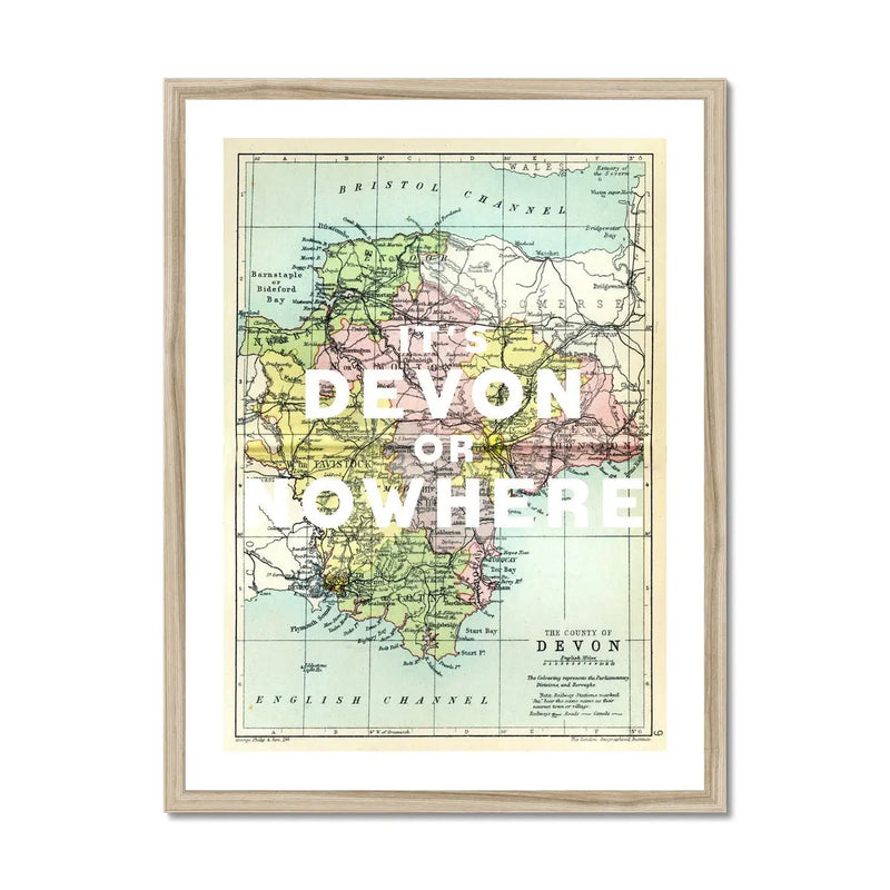 It's Devon or Nowhere Art Print | Map Print of Devon | Vintage Map Art - Framed Wall art
