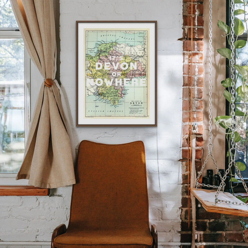 It's Devon or Nowhere Art Print | Map Print of Devon | Vintage Map Art - Framed Wall art