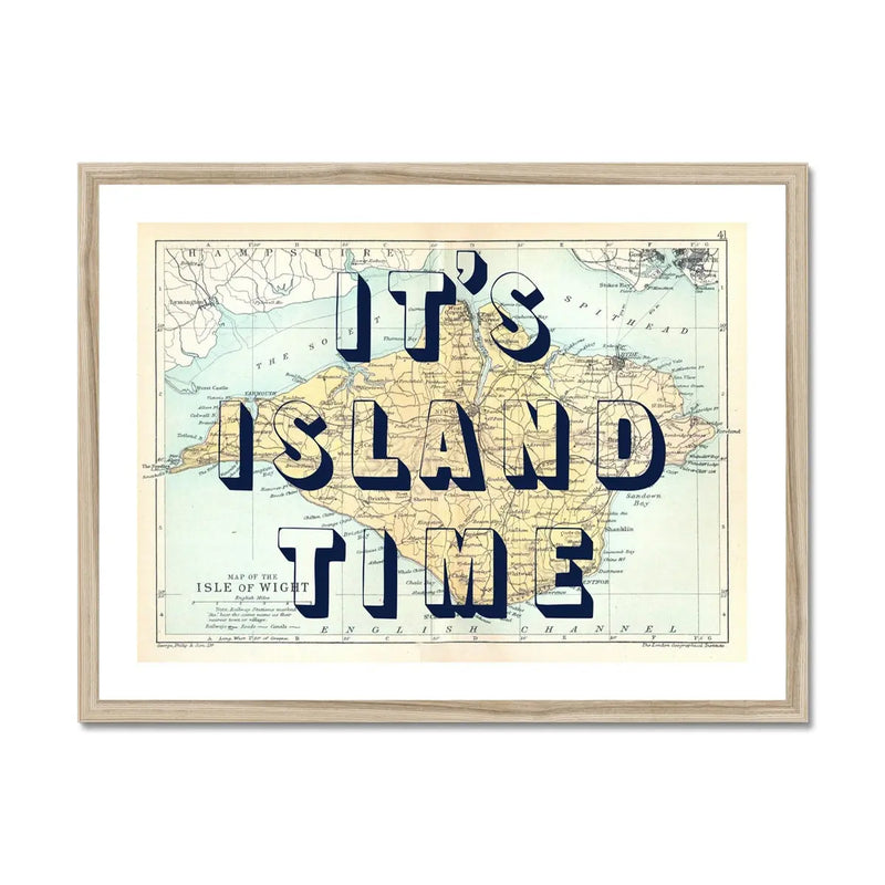 It's Island Time (Isle of Wight Map) Vintage Map Art - Framed - Beach House Art