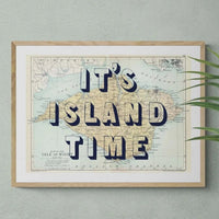 It's Island Time (Isle of Wight Map) Vintage Map Art - Framed - Beach House Art