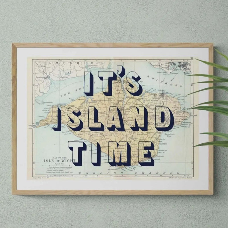 It's Island Time (Isle of Wight Map) Vintage Map Art - Framed - Beach House Art