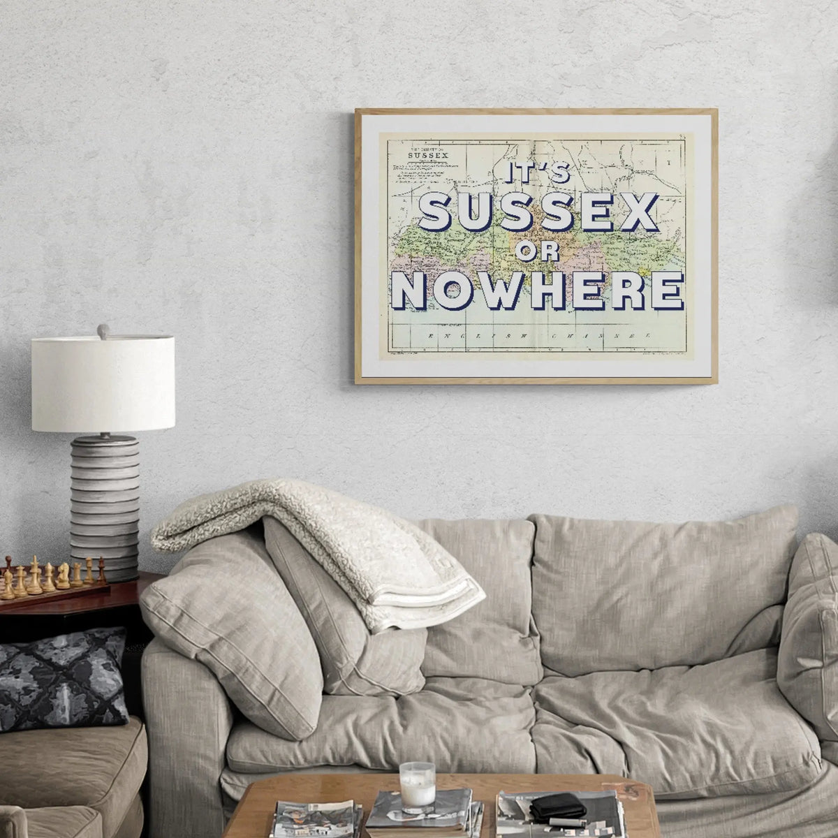 It's Sussex or Nowhere (Sussex Map) Vintage Map Art - Unframed - Beach House Art