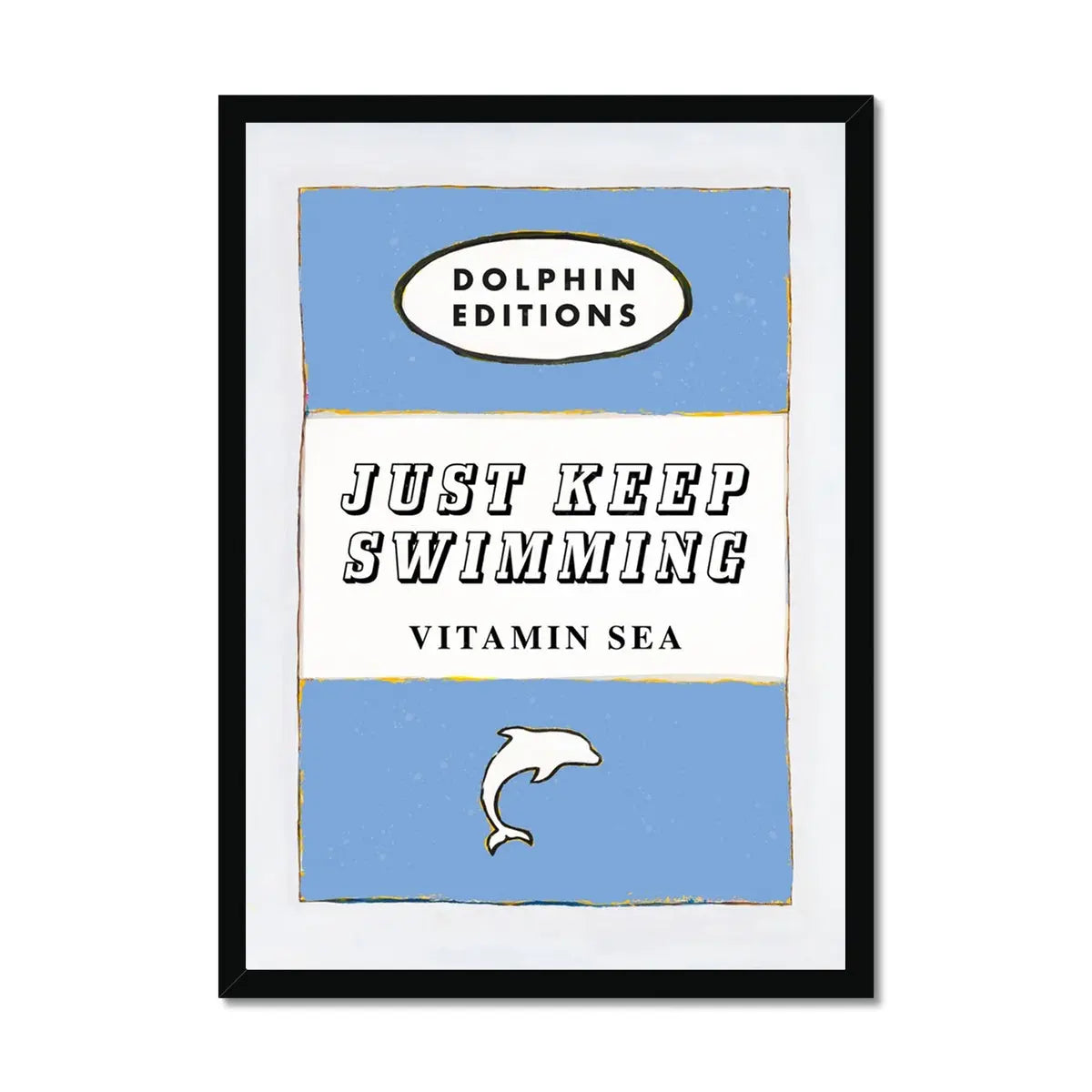 Vintage book cover art print that features "Just Keep Swimming" in cornish blue - available framed