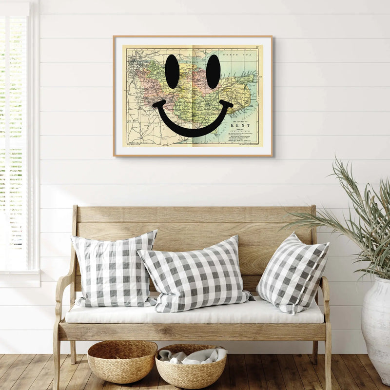 Kent Makes Me Happy (Kent Map) Vintage Map Art - Framed - Beach House Art