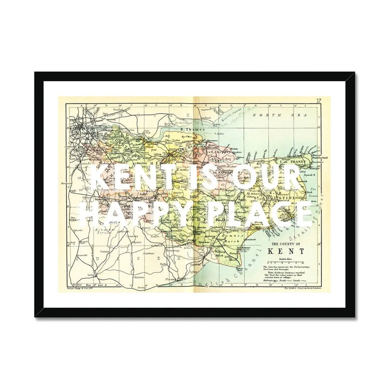 Kent is our Happy Place (Kent Map) Vintage Map Art - Framed - Beach House Art