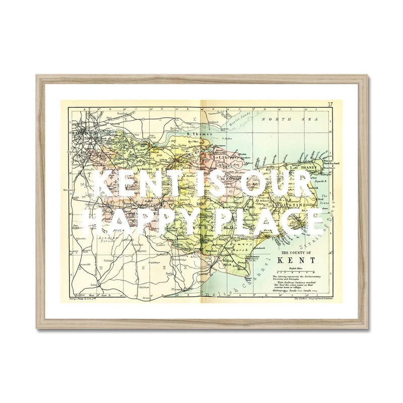 Kent is our Happy Place (Kent Map) Vintage Map Art - Framed - Beach House Art