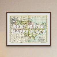 Kent is our Happy Place (Kent Map) Vintage Map Art - Framed - Beach House Art