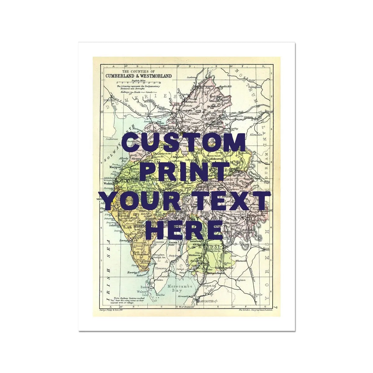 Custom Map Print of the Lake District Map | Personalised Lakes Map Art Print in Navy Font - Unframed Wall Art