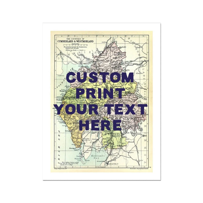 Custom Map Print of the Lake District Map | Personalised Lakes Map Art Print in Navy Font - Unframed Wall Art