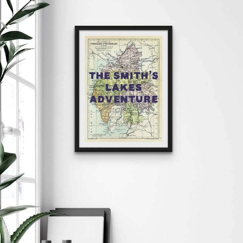 Custom Map Print of the Lake District Map | Personalised Lakes Map Art Print in Navy Font - Unframed Wall Art