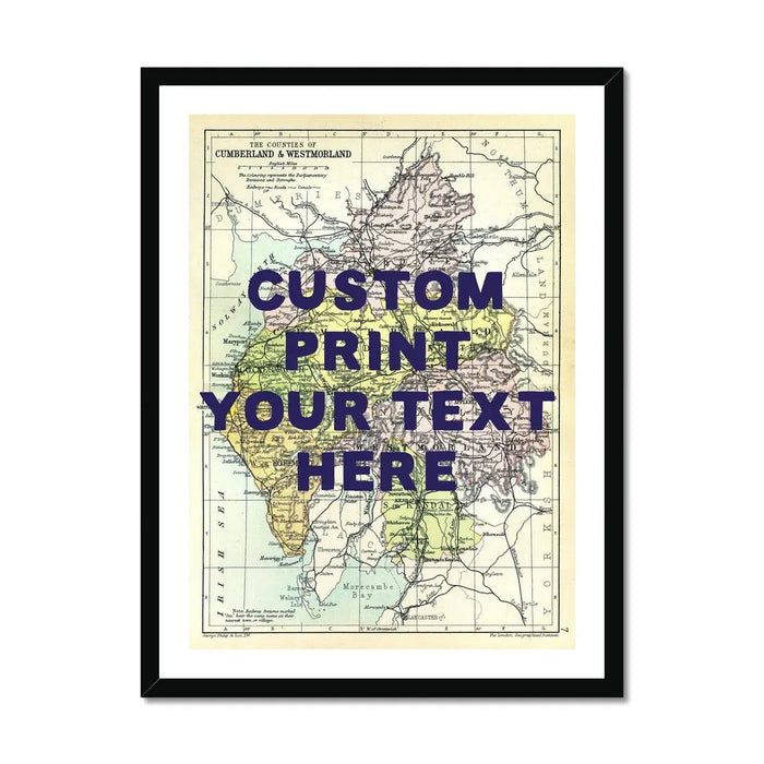 Custom map print of the Lake District | Personalised Lakes Map Art Print with Navy Font - Framed Wall Art