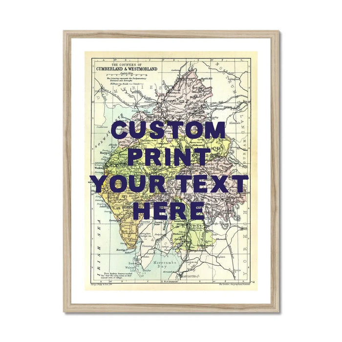 Custom map print of the Lake District | Personalised Lakes Map Art Print with Navy Font - Framed Wall Art