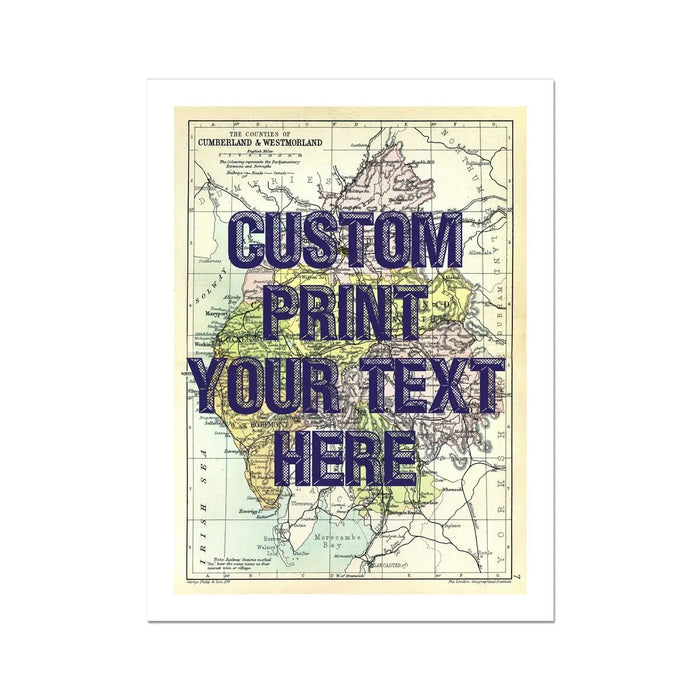 Custom map print of the Lake District | Personalised Lakes Map Art Print in Navy Font - Unframed Wall Art
