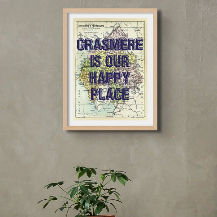 Custom map print of the Lake District | Personalised Lakes Map Art Print in Navy Font - Unframed Wall Art