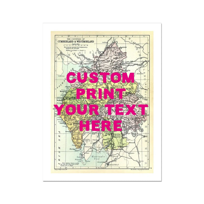Custom Map Print of Lake District | Personalised Art Print in Pink Font - Unframed Wall Art