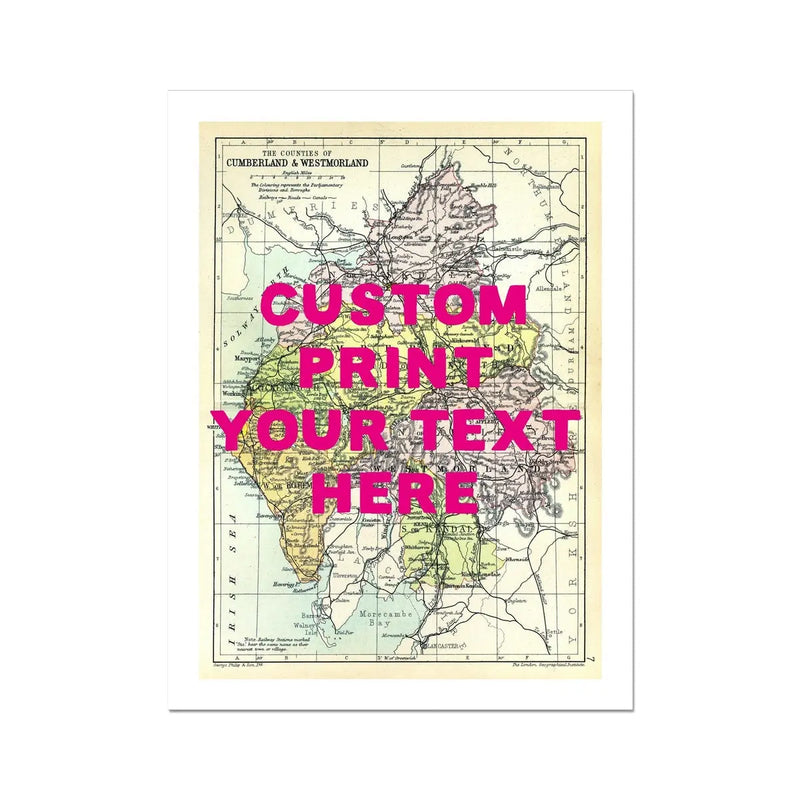 Custom Map Print of Lake District | Personalised Art Print in Pink Font - Unframed Wall Art
