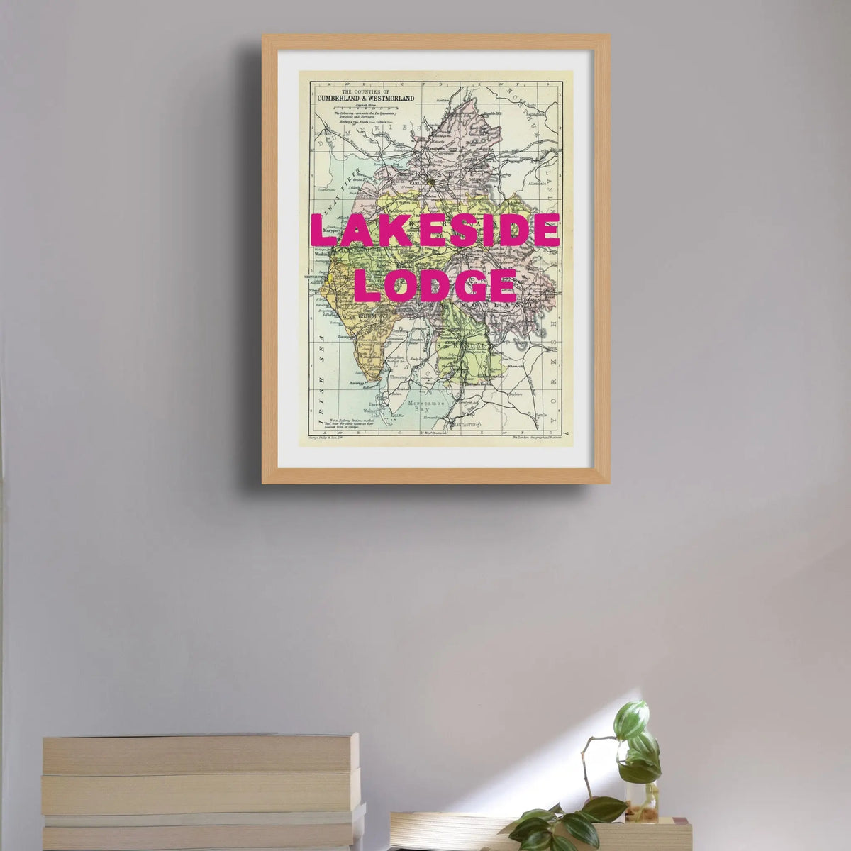 Custom Map Print of Lake District | Personalised Art Print in Pink Font - Unframed Wall Art