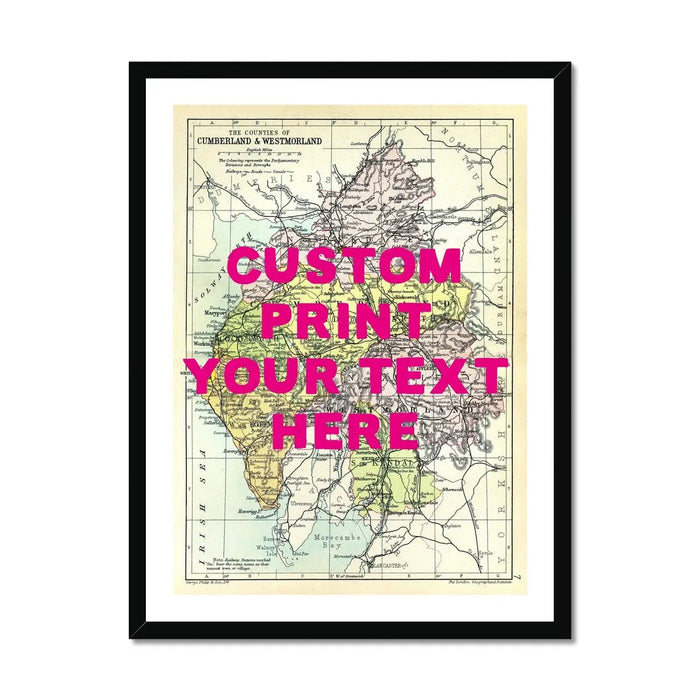 Custom Lake District Map Print | Personalised Art Print in Pink Font - Framed Wall Art