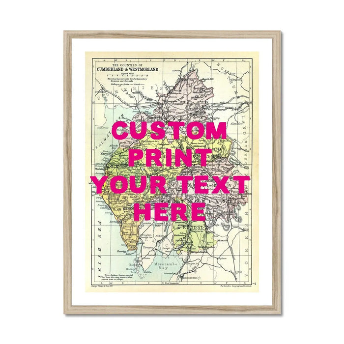 Custom Lake District Map Print | Personalised Art Print in Pink Font - Framed Wall Art