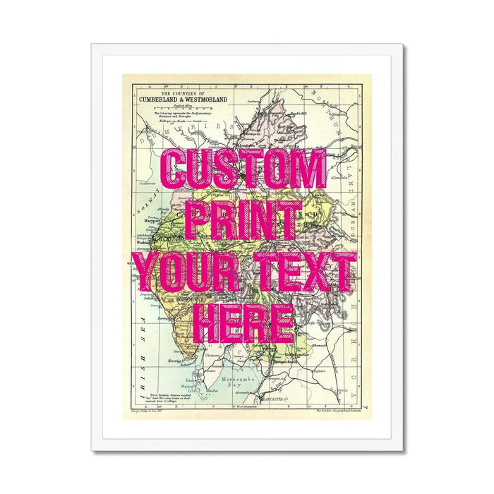 Lake District Map Print Personalised Art Print in Pink font - Framed Wall art
