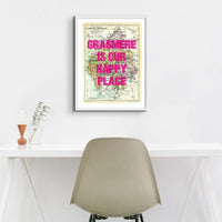 Lake District Map Print Personalised Art Print in Pink font - Framed Wall art