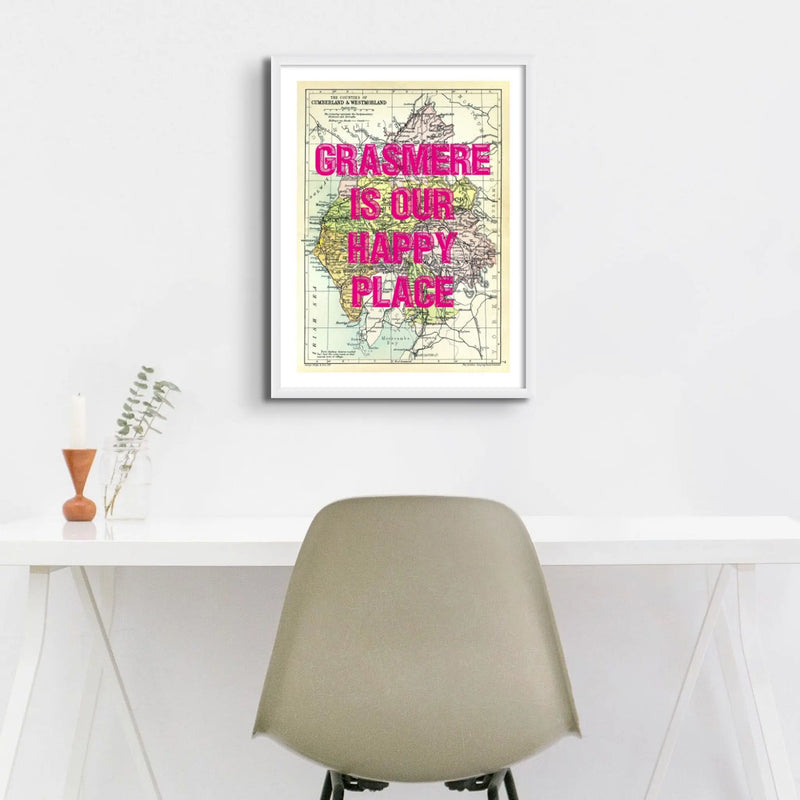 Lake District Map Print | Personalised Art Print in Pink Font - Unframed Wall Art