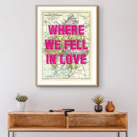 Lake District Map Print | Personalised Art Print in Pink Font - Unframed Wall Art