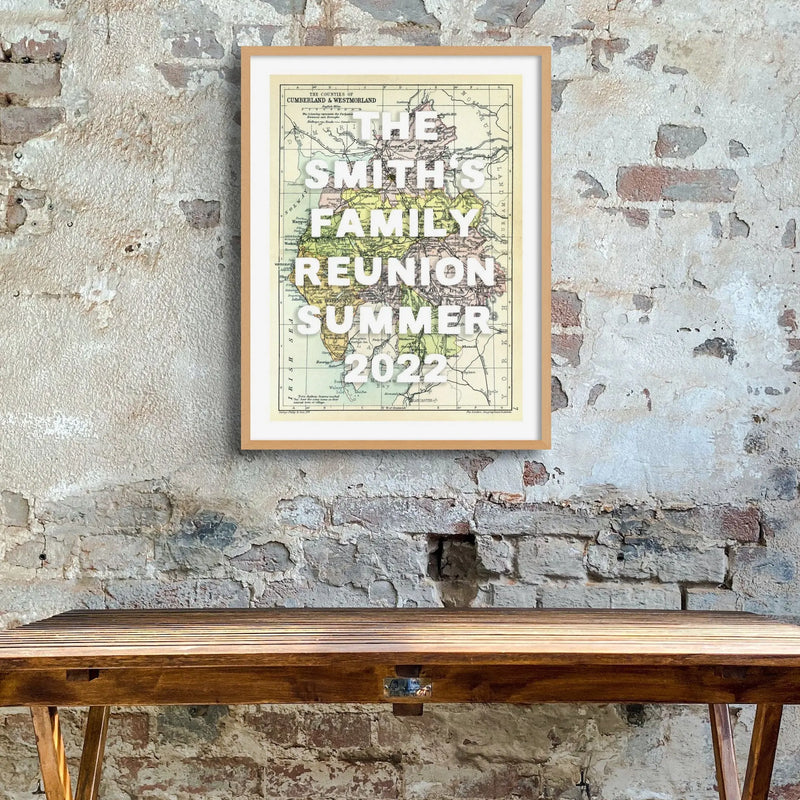 custom Lake District Map Print | Personalised Art Print in White Font - Unframed Wall art