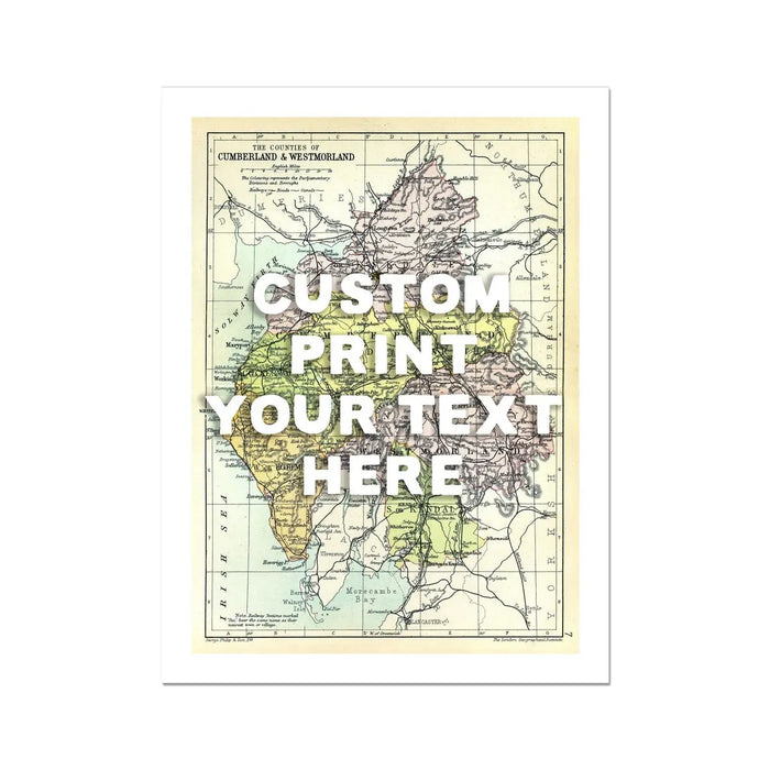 custom Lake District Map Print | Personalised Art Print in White Font - Unframed Wall art