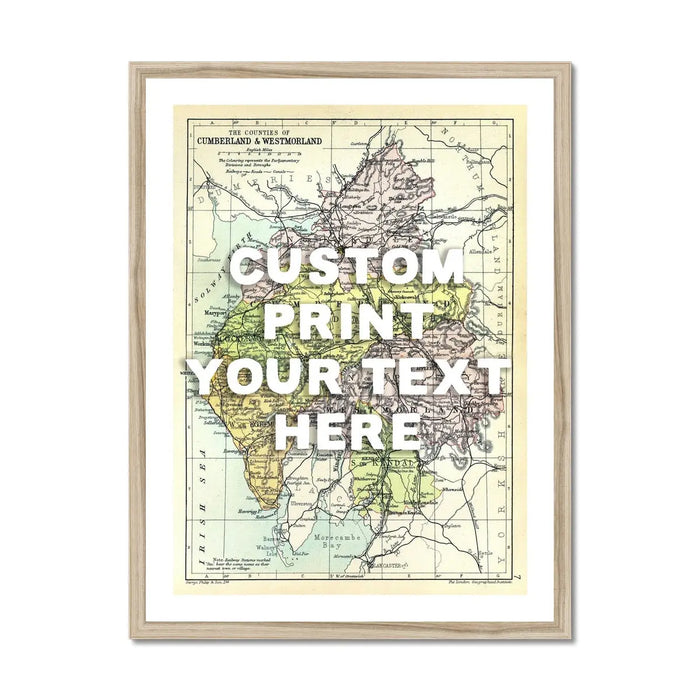 Lake District Map Print Personalised Art Print in White Font - Framed Wall Art
