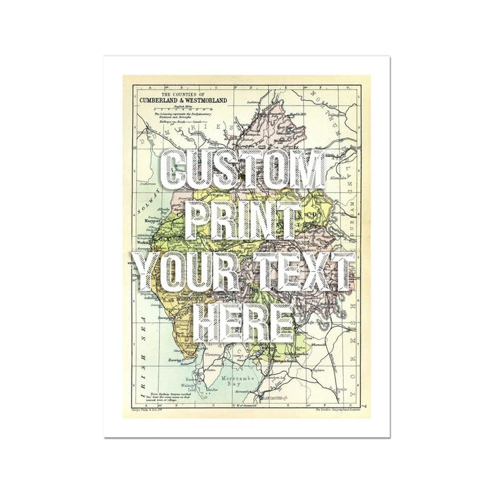 Lake District Map Print | Personalised Art Print with White Font - Unframed Wall art