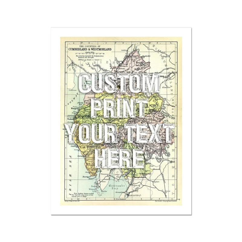 Lake District Map Print | Personalised Art Print with White Font - Unframed Wall art