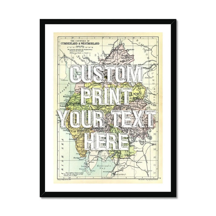 Lake District Map Print | Personalised Art Print in White Font - Framed Wall Art