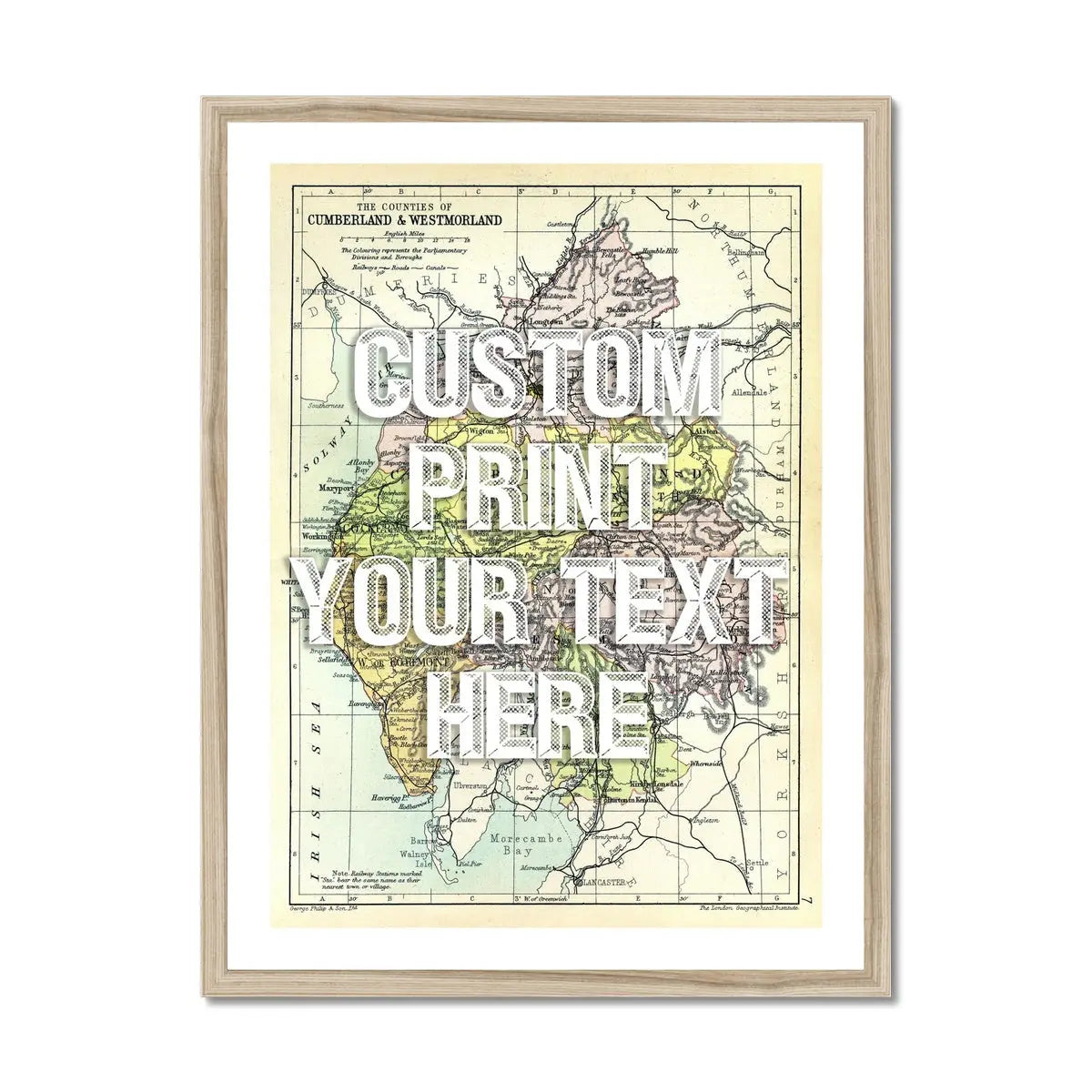 Lake District Map Print | Personalised Art Print in White Font - Framed Wall Art