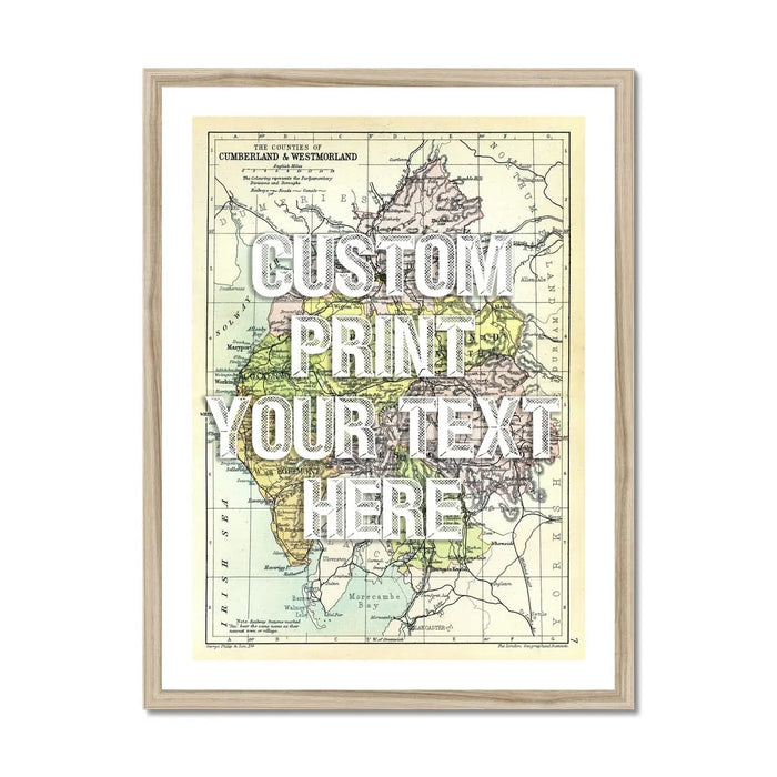 Lake District Map Print | Personalised Art Print in White Font - Framed Wall Art