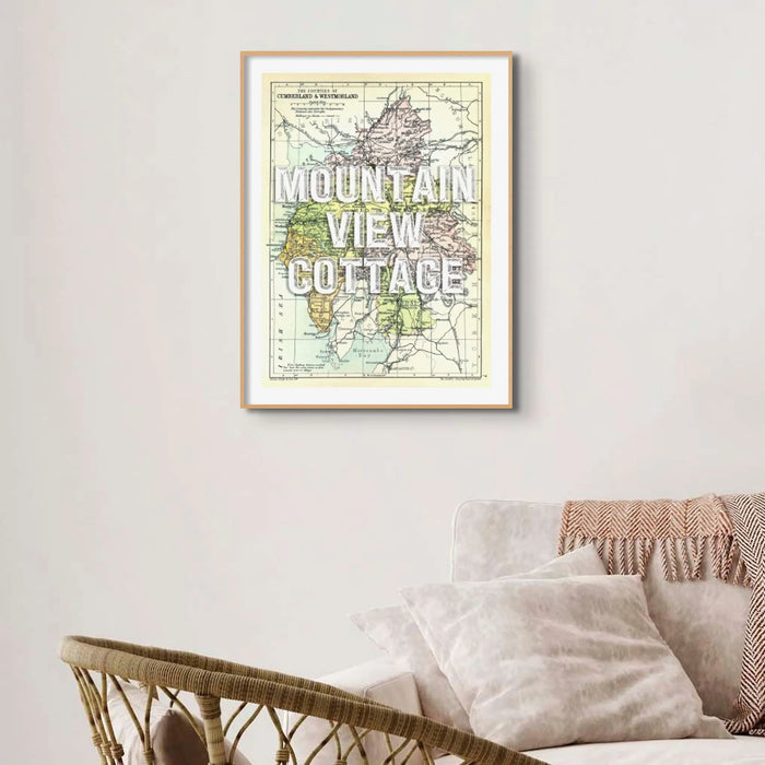 Lake District Map Print | Personalised Art Print with White Font - Unframed Wall art