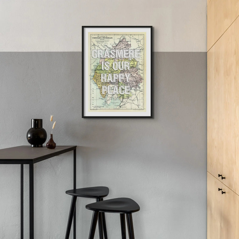 Lake District Map Print | Personalised Art Print with White Font - Unframed Wall art