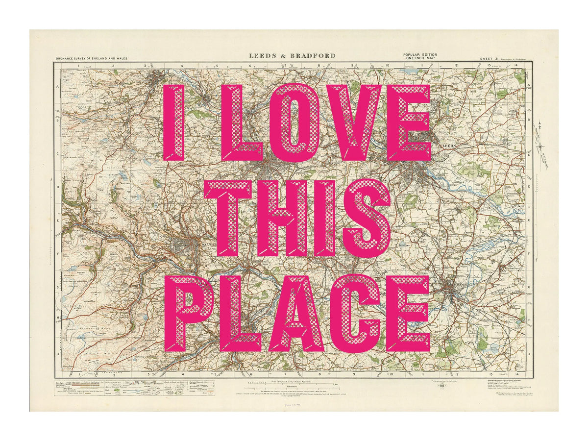 Leeds Personalised Map Print | Custom Map of Leeds | Pink Vintage Font - Framed Wall Art