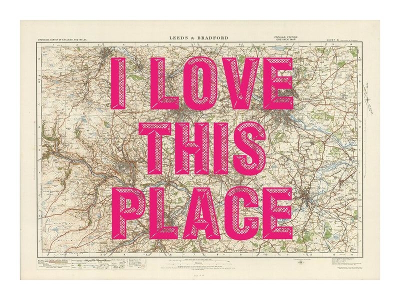 Leeds Personalised Map Print | Custom Map of Leeds | Pink Vintage Font - Framed Wall Art